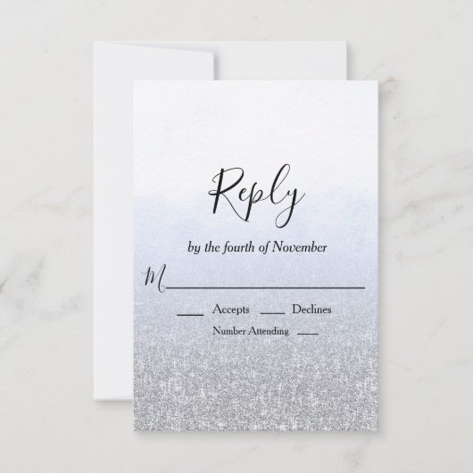 Blauw Grijs Glitter Bruiloft RSVP Kaartje (Voorkant)