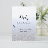 Blauw Grijs Glitter Bruiloft RSVP Kaartje (Staand voorkant)