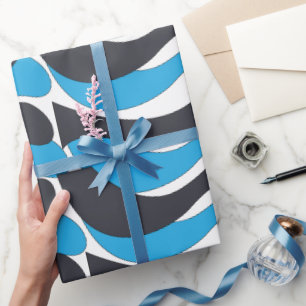 Blauw Grijs Golf Strepen Cadeaupapier