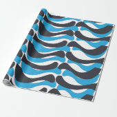 Blauw Grijs Golf Strepen Cadeaupapier (Uitgerold)