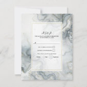 Blauw Grijs & Goud Beachy Waterverf Beach RSVP Kaart (Voorkant)