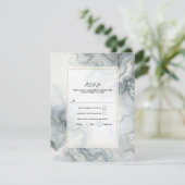 Blauw Grijs & Goud Beachy Waterverf Beach RSVP Kaart (Staand voorkant)