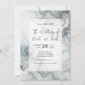 Blauw Grijs & Goud Beachy Waterverf Strand Wedding Kaart (Voorkant)