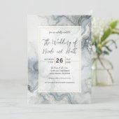 Blauw Grijs & Goud Beachy Waterverf Strand Wedding Kaart (Staand voorkant)