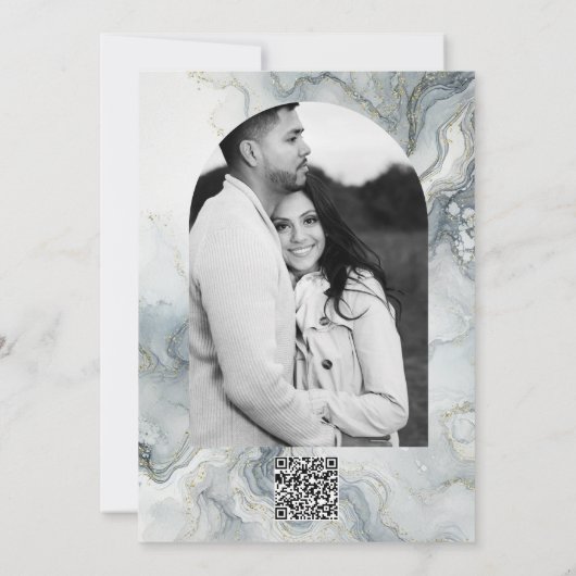 Blauw Grijs & Goud Beachy Waterverf Strand Wedding Kaart (Achterkant)