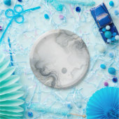 Blauw Grijs & Goud Beachy Waterverf Strand Wedding Papieren Bordje (Feest)