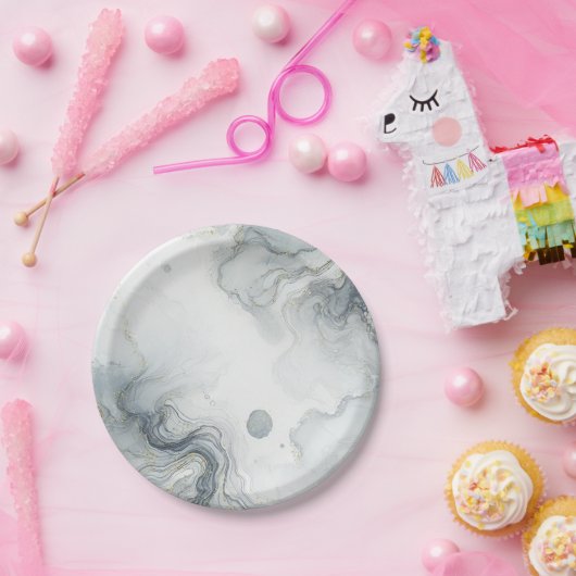 Blauw Grijs & Goud Beachy Waterverf Strand Wedding Papieren Bordje (Feest)