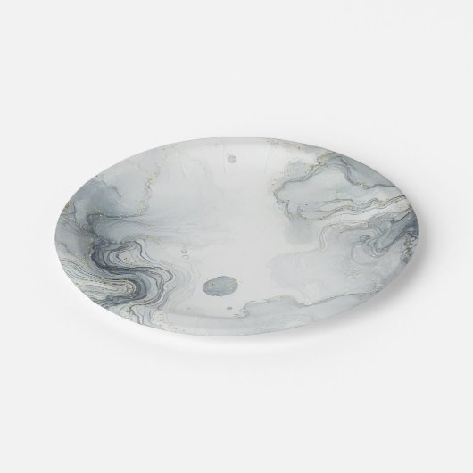 Blauw Grijs & Goud Beachy Waterverf Strand Wedding Papieren Bordje (Gekanteld)