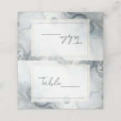 Blauw Grijs & Goud Beachy Waterverf Strand Wedding Plaatskaartje (Buitenkant ongevouwen)