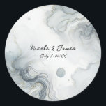 Blauw Grijs & Goud Beachy Waterverf Strand Wedding Ronde Sticker<br><div class="desc">Pas aan met om het even welke tekst.</div>