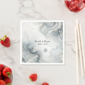 Blauw Grijs & Goud Beachy Waterverf Strand Wedding Servet (Insitu)