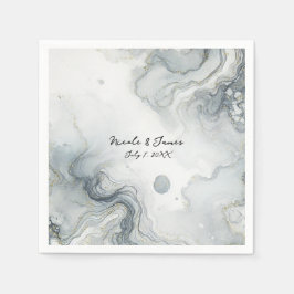 Blauw Grijs & Goud Beachy Waterverf Strand Wedding Servet