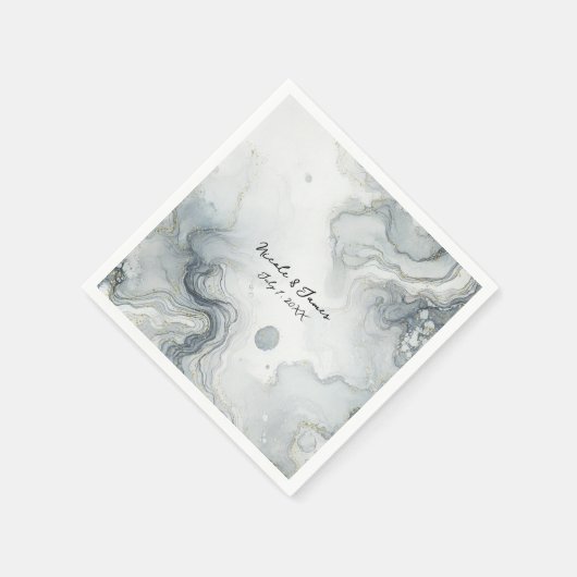 Blauw Grijs & Goud Beachy Waterverf Strand Wedding Servet (Hoek)