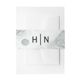 Blauw Grijs & Goud Beachy Waterverf Strand Wedding Uitnodigingen Wikkel