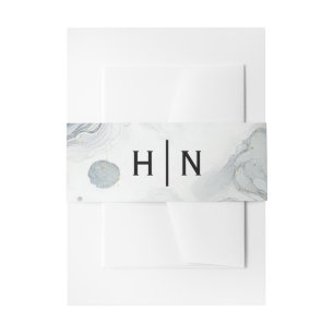 Blauw Grijs & Goud Beachy Waterverf Strand Wedding Uitnodigingen Wikkel