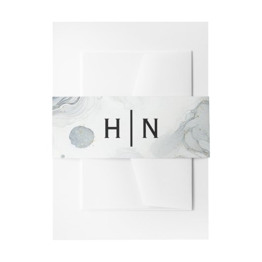 Blauw Grijs & Goud Beachy Waterverf Strand Wedding Uitnodigingen Wikkel (Voorkant Voorbeeld)