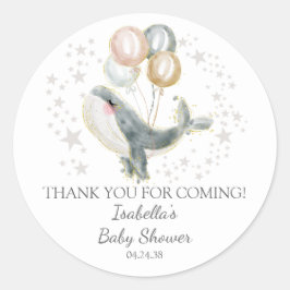 Blauw Grijs Goud Schattige Walvis Baby shower Ronde Sticker