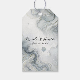 Blauw Grijs & Goud Strand Waterverf Bruiloft aan h Cadeaulabel