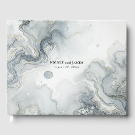 Blauw Grijs & Goud Strand Waterverf Bruiloft Gastenboek