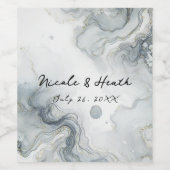 Blauw Grijs & Goud Strand Waterverf Strand Bruilof Wijn Etiket (Enkel label)