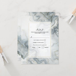 Blauw Grijs & Goud Strand Waterverf Strand RSVP Kaart