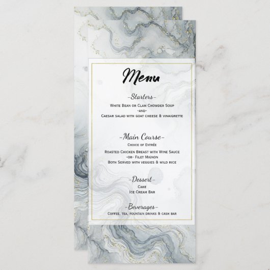 Blauw Grijs Goud Strand Waterverf Wedding Menu (Voorkant / Achterkant)