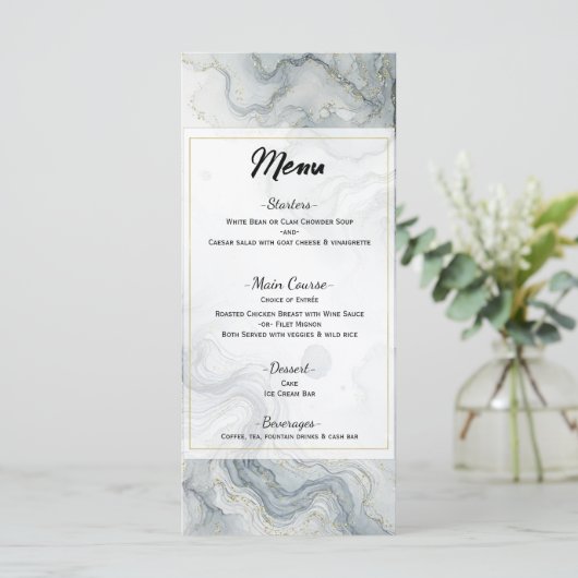 Blauw Grijs Goud Strand Waterverf Wedding Menu (Staand voorkant)