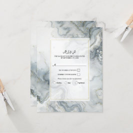 Blauw Grijs & Gouden Strand Watercolor Strand RSVP Kaart