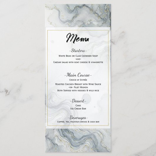 Blauw Grijs Gouden Strand Waterverf Trouwmenu Menu (Voorkant)