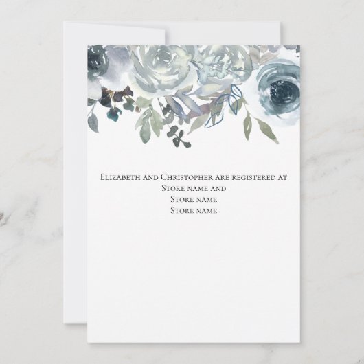 Blauw Grijs Groen Elegant Bloemenkoppel Bruiloft Kaart (Achterkant)