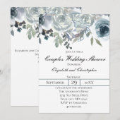 Blauw Grijs Groen Elegant Bloemenkoppel Bruiloft Kaart (Voorkant / Achterkant)