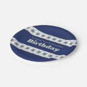 Blauw Grijs Groen en Wit Papieren Bordje (Gekanteld)