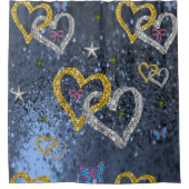 blauw grijs hartje gouden zilver douchegordijn (Voorkant)