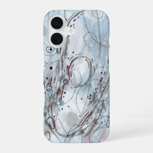 Blauw Grijs Hedendaags Abstract Ontwerp iPhone 16 Hoesje