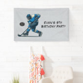 Blauw Grijs Hockey Speler Verjaardagsfeestje Spandoek (Insitu)
