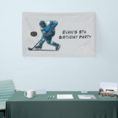 Blauw Grijs Hockey Speler Verjaardagsfeestje Spandoek (Beurs)