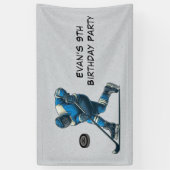 Blauw Grijs Hockey Speler Verjaardagsfeestje Spandoek (Verticaal)