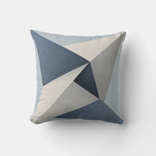Blauw Grijs Hoekig Geometrisch Geplooid Kussen