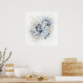 Blauw Grijs Hydrangea Goud Botanische Poster (Keuken)
