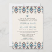 Blauw Grijs Ikat Anand Karaj Sikh Wedding Kaart (Voorkant)