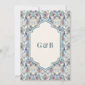 Blauw Grijs Ikat Anand Karaj Sikh Wedding Kaart (Achterkant)