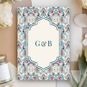 Blauw Grijs Ikat Anand Karaj Sikh Wedding Kaart