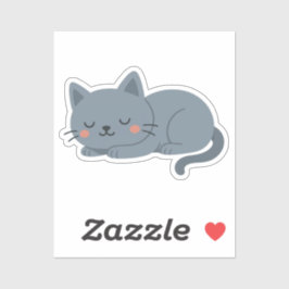 Blauw Grijs Kat Sticker – Rustige en Knusse Cartoo