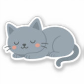 Blauw Grijs Kat Sticker – Rustige en Knusse Cartoo (Voorkant)