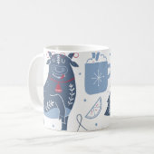 Blauw Grijs Kerst Elementen Patroon Mok (Voorkant links)