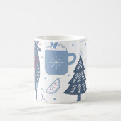 Blauw Grijs Kerst Elementen Patroon Mok (Center)