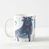 Blauw Grijs Kerst Elementen Patroon Mok (Links)