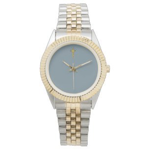 Blauw Grijs Kruis  Horloge