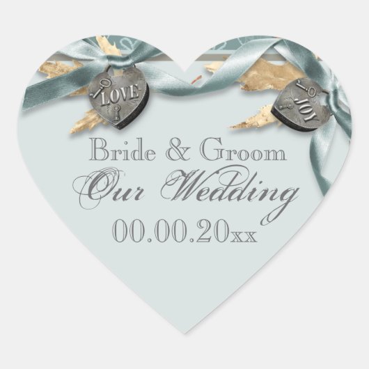 Blauw grijs land hart bruiloft sticker (Voorkant)