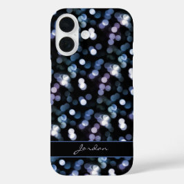  Blauw Grijs & Lavendel Sparkle Lights w / Naam iPhone 16 Hoesje